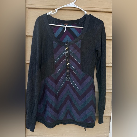 New- Free People Chevron Sweater button down long sleeve - Picture 1 of 10